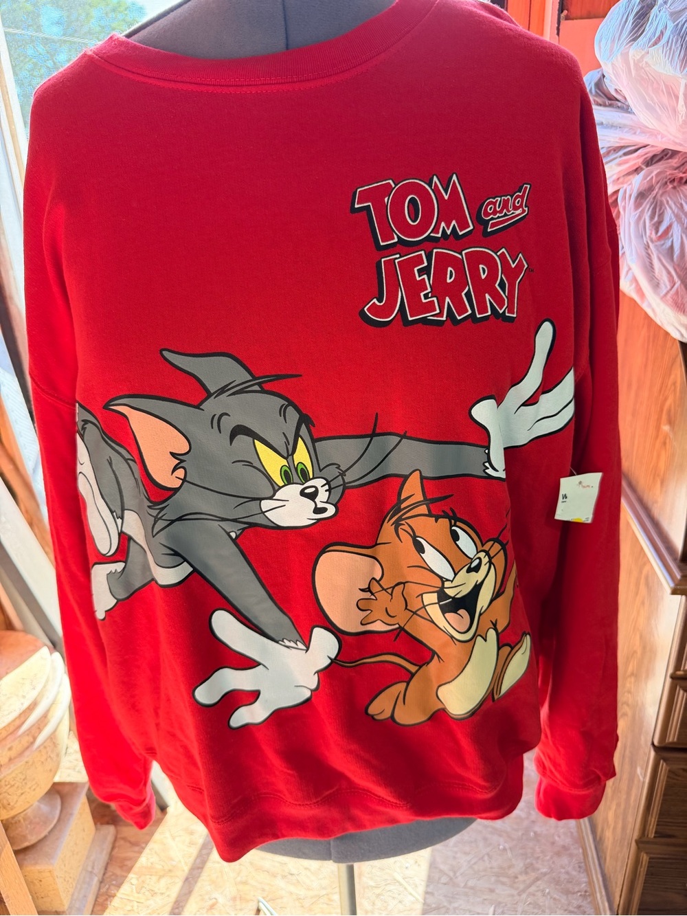 Tom and Jerry Graphic Sweatshirt Red Cartoon Crewneck Pullover Adult XXL(19)